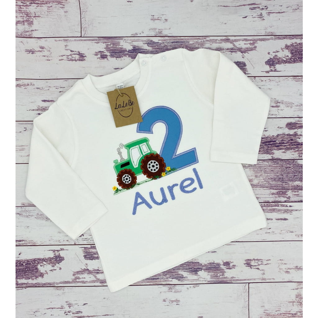 Traktor Geburtstagsshirt für Kinder - Langarmshirt / Weiß