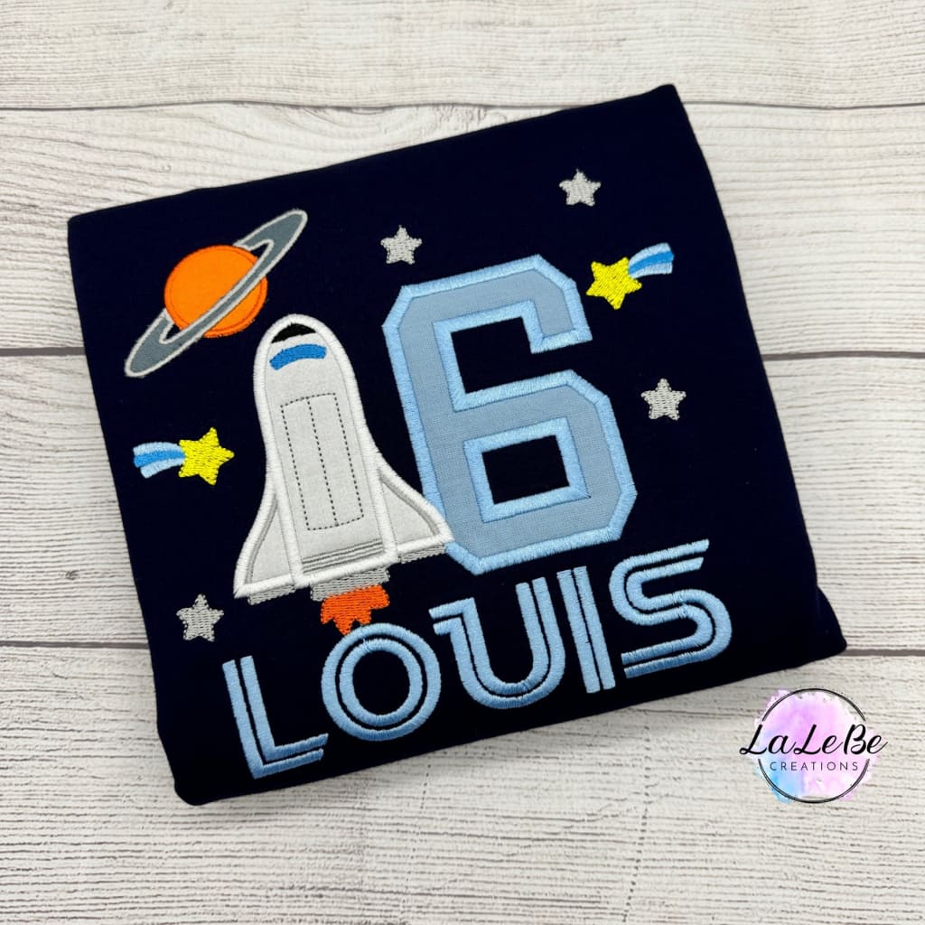 Weltraum und Rakete Personalisiert Geburtstagsshirt - lalebecreations.de